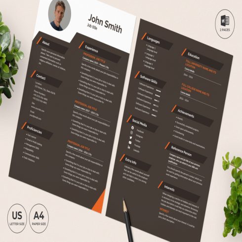 Clean and modern resume template with orange accents.