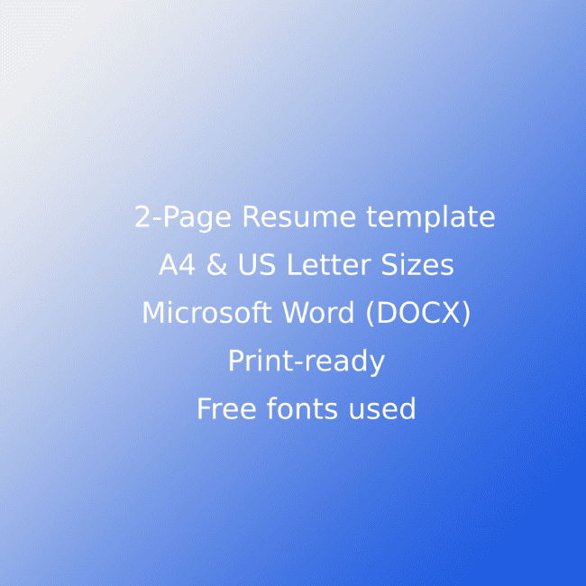 Two page resume template for microsoft word docx.