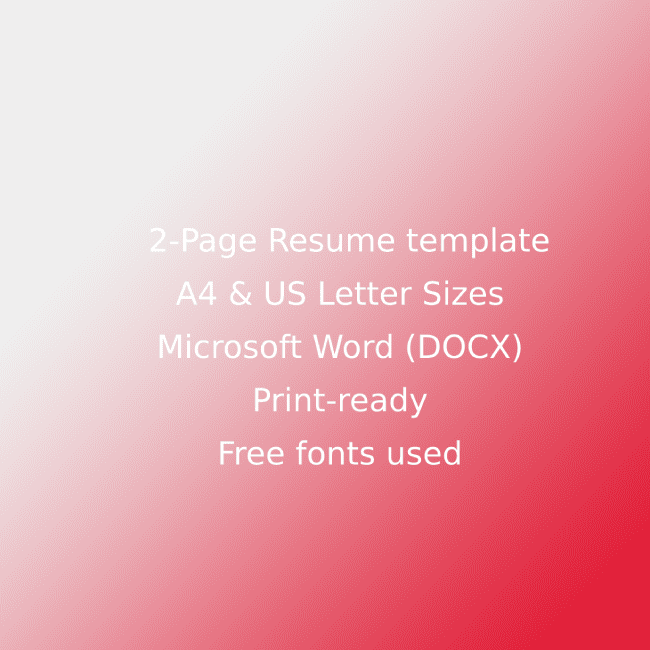 Two page resume template for microsoft word docx.