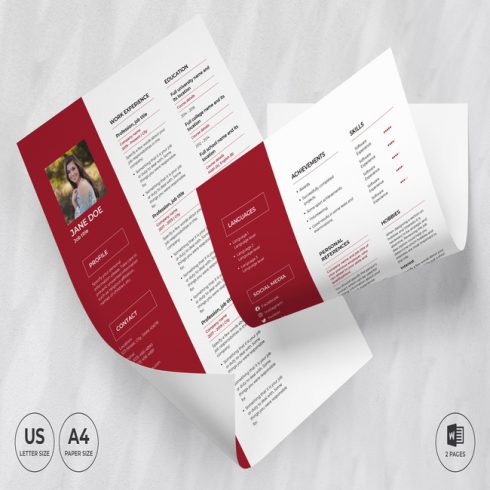 Red and white resume template.
