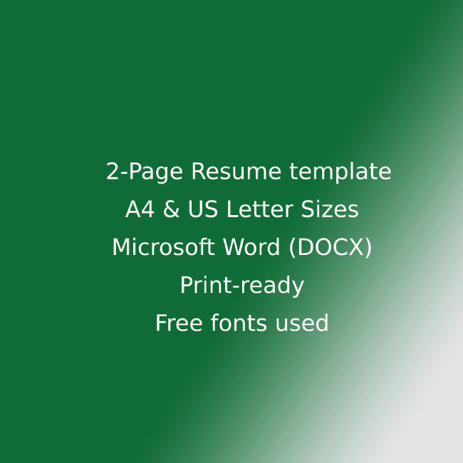 Two page resume template for microsoft word docx.