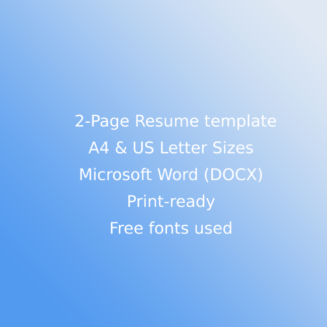 Two page resume template for microsoft word docx.