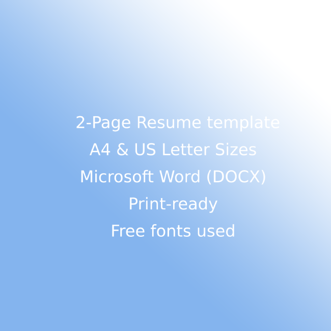 Two page resume template for microsoft word docx.