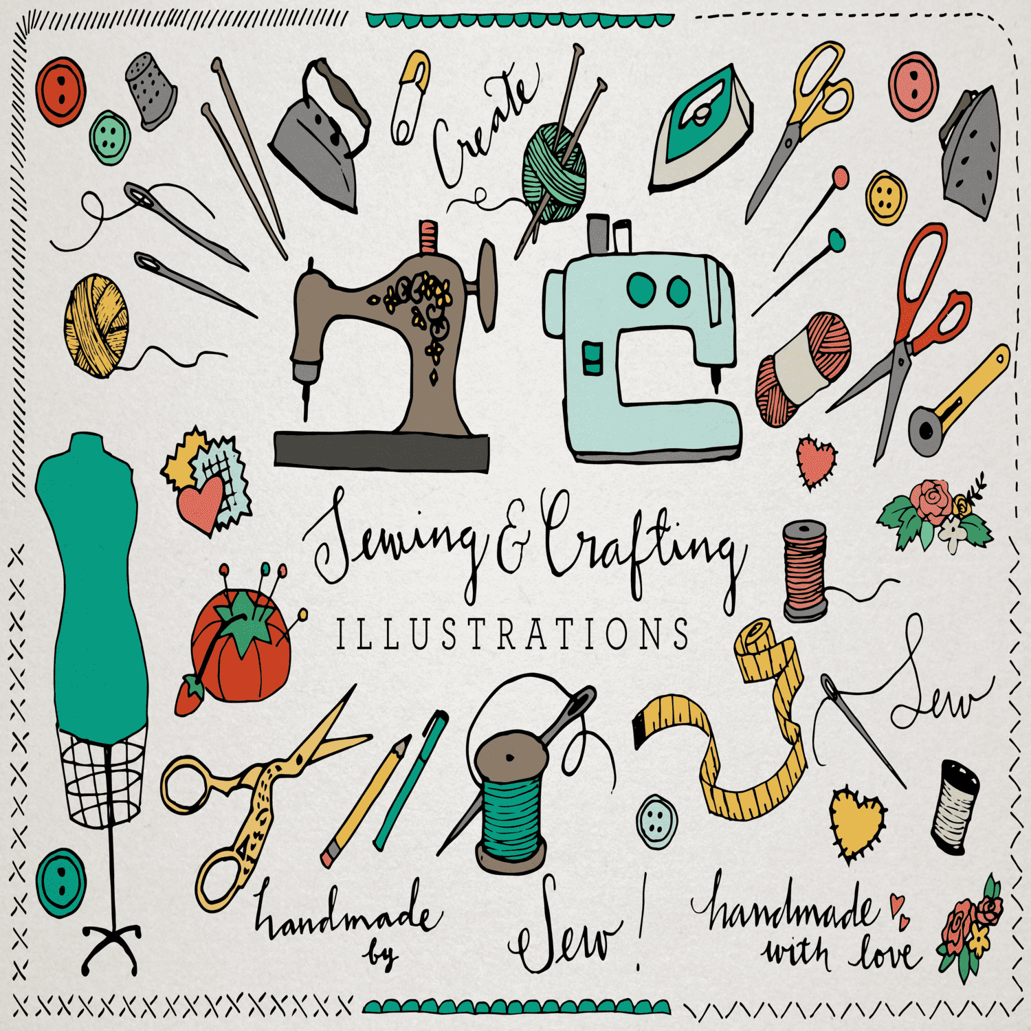 Sewing & Crafting Ilustrations Pack main cover.