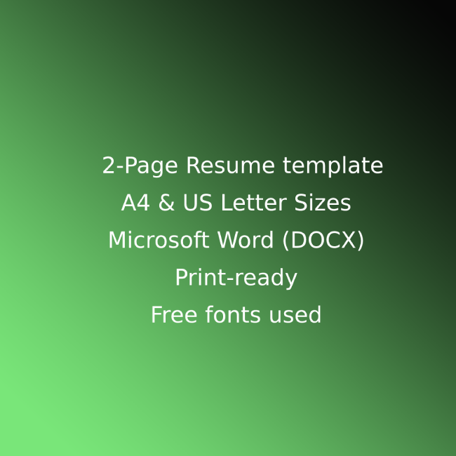 Two page resume template for microsoft word docx.