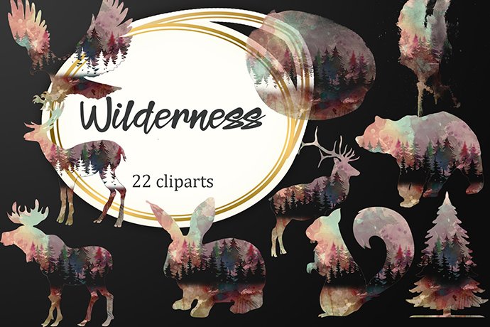 Wilderness: 22 Digital Watercolor Clipart PNG