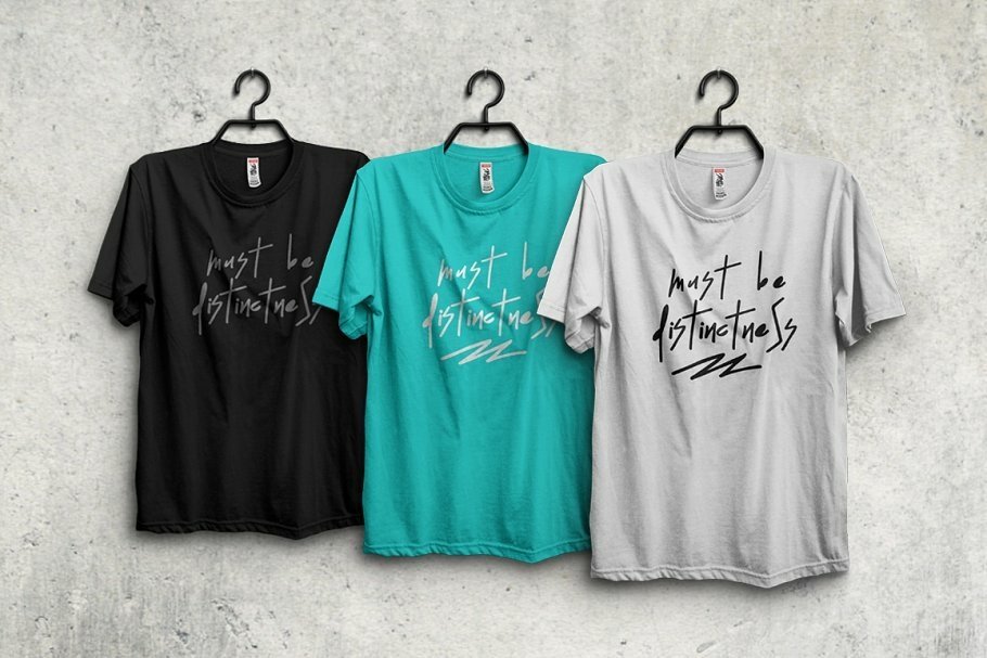Three t-shirts in different colors and with tender lettering.
