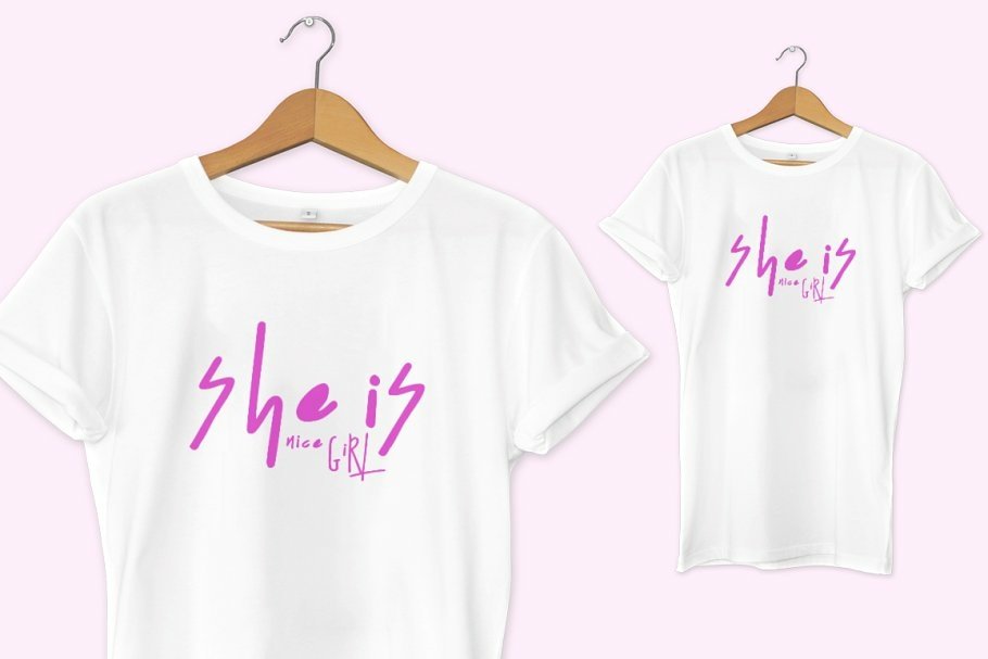 Woman white t-shirts with pink lettering.