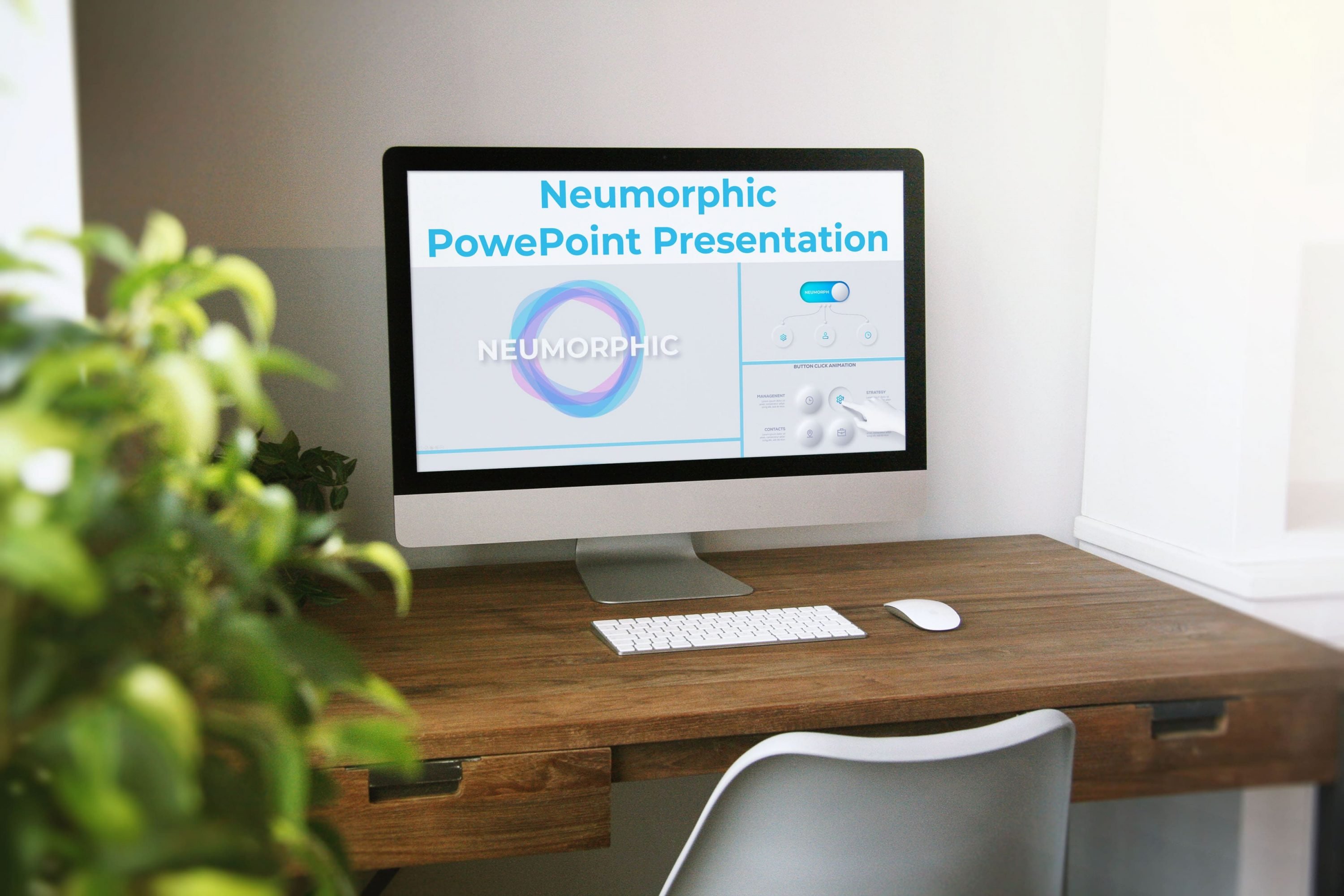 Desktop option of the Neumorphic PowePoint Presentation.