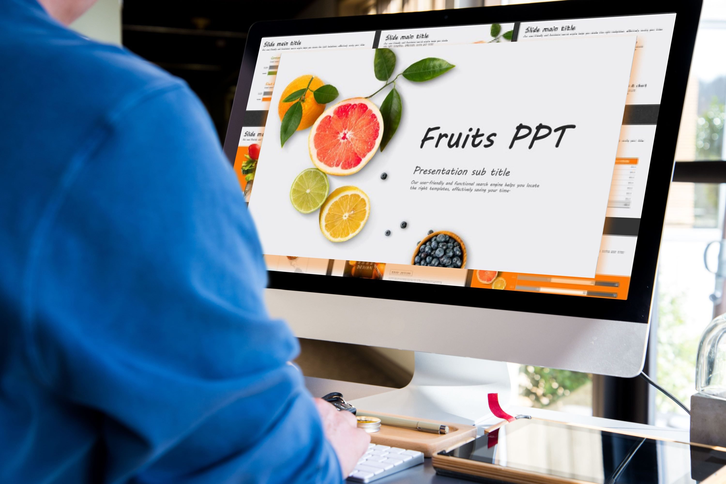 Desktop option of the Fruits PPT Template.