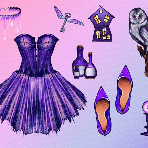 Magic Clipart Set of Purple Halloween 32 Png Files cover image.