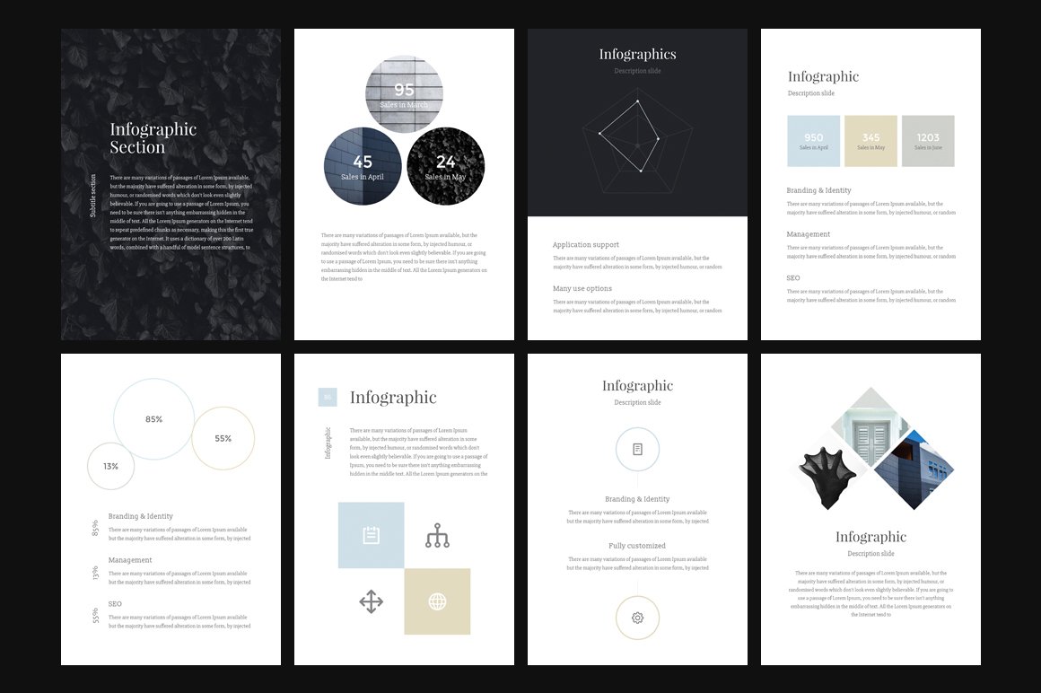 The template features interesting and creative infographics to simplify the presentation of the text.