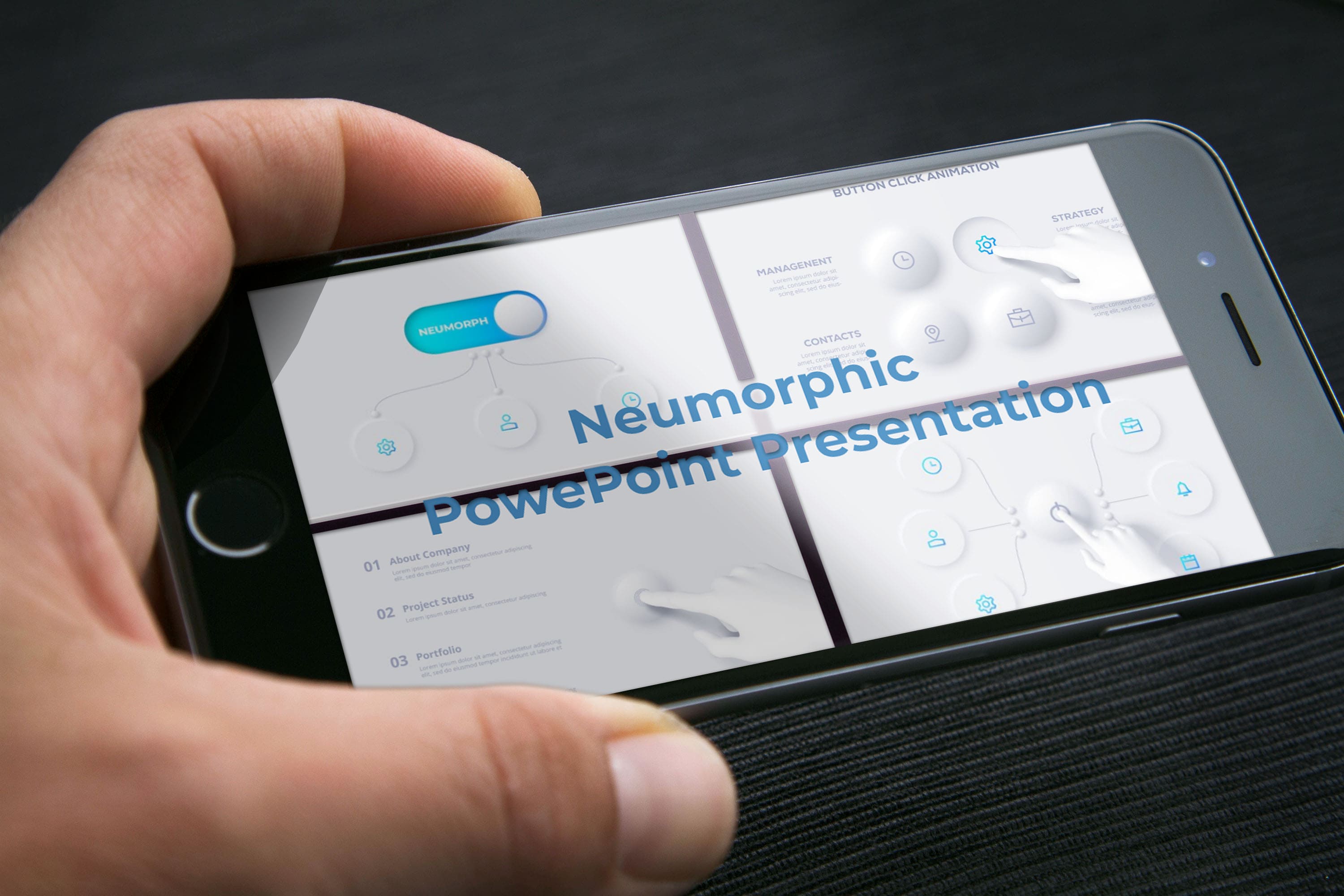 Mobile option of the Neumorphic PowePoint Presentation.