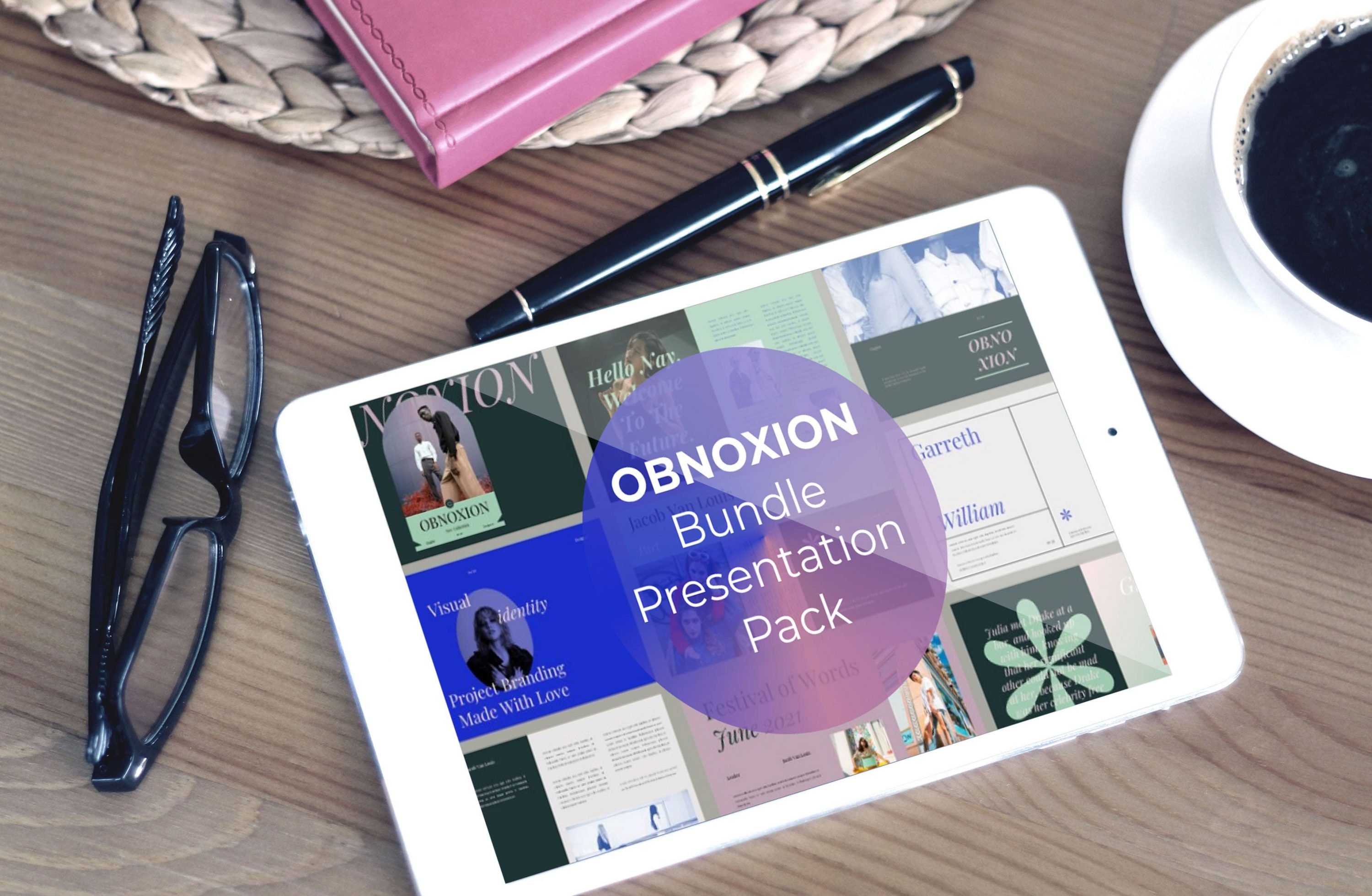 Tablet option of the OBNOXION Powerpoint Template.