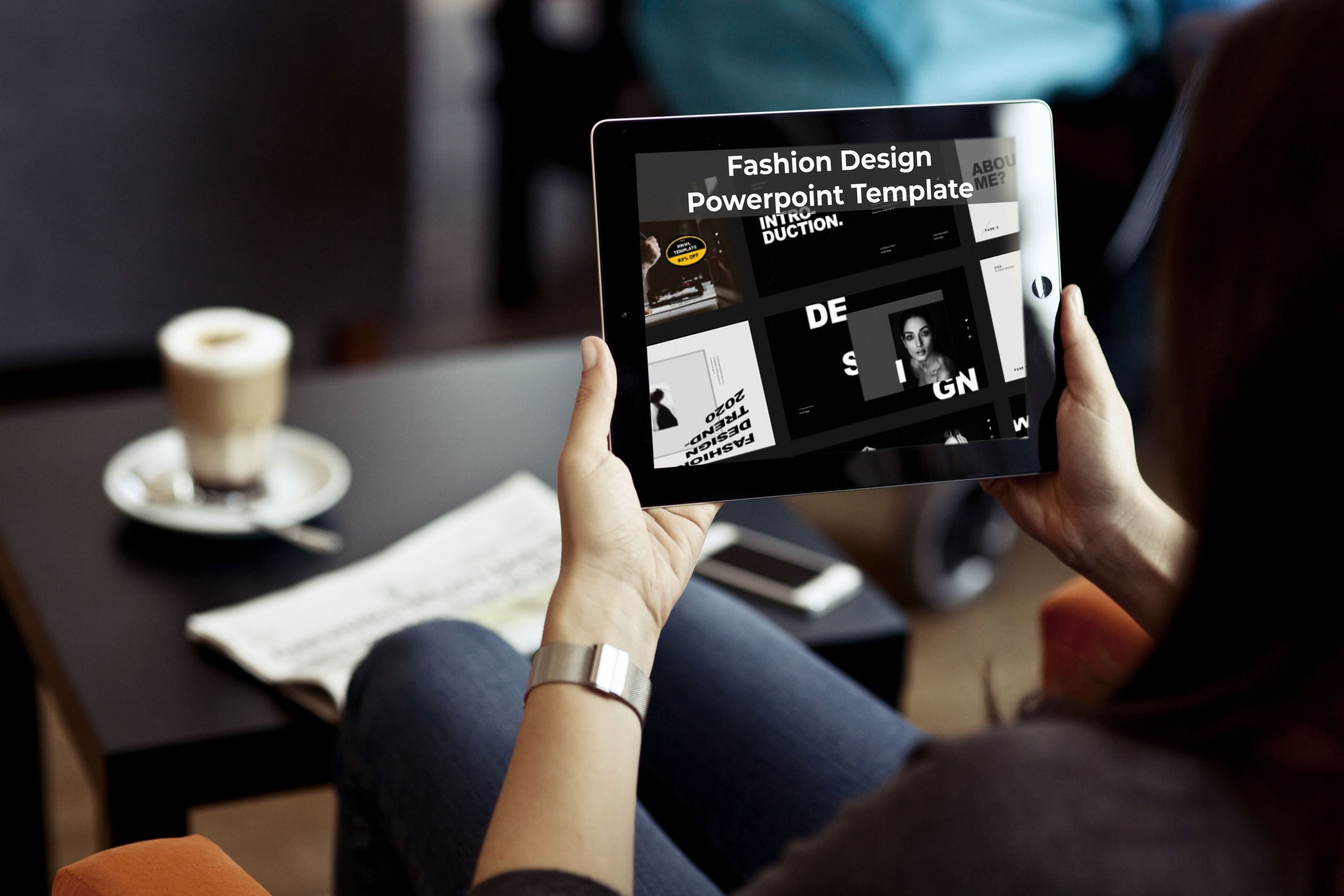 Tablet option of the Fashion Design Powerpoint Template.