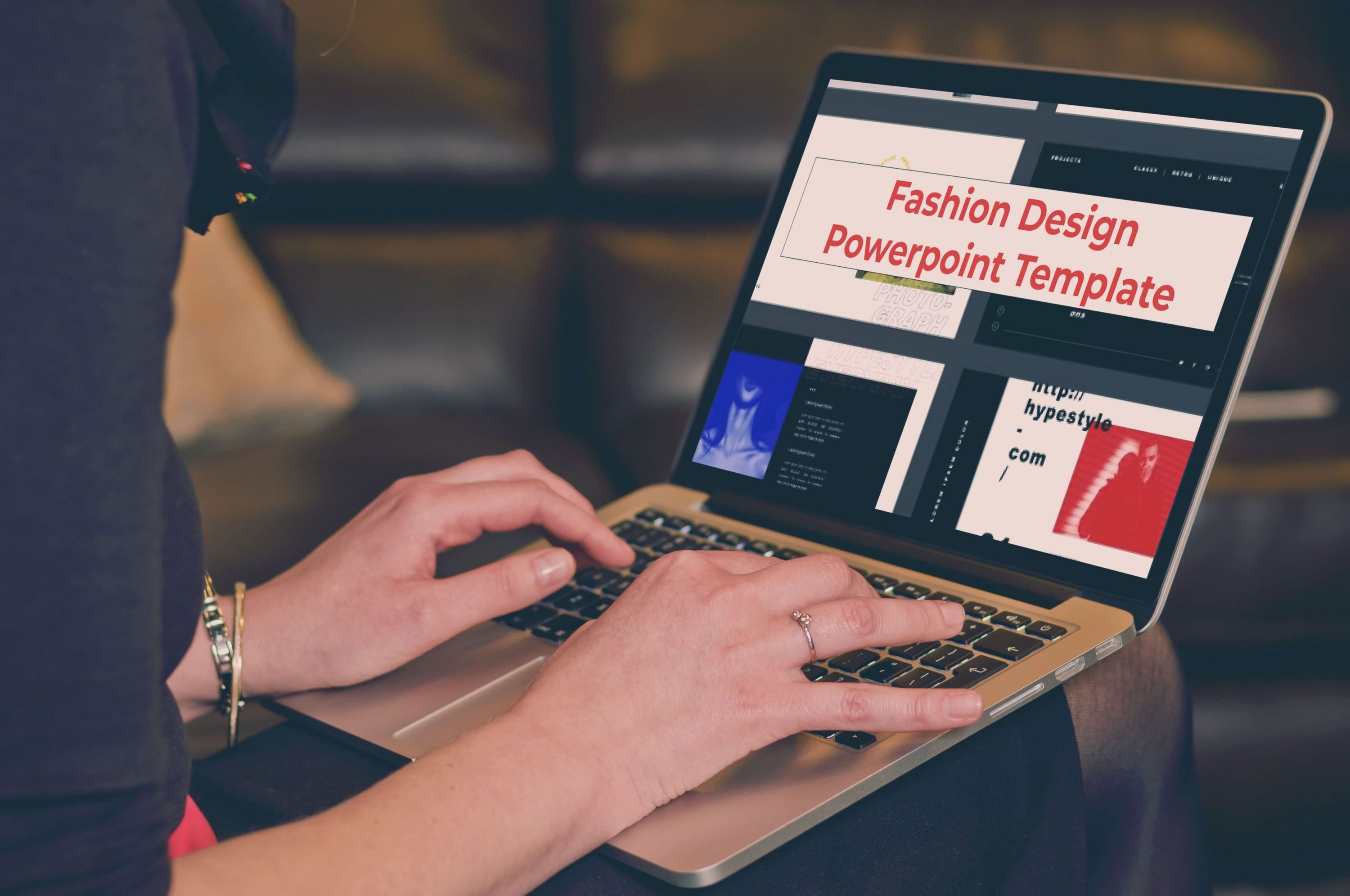 Laptop option of the Fashion Design Powerpoint Template.