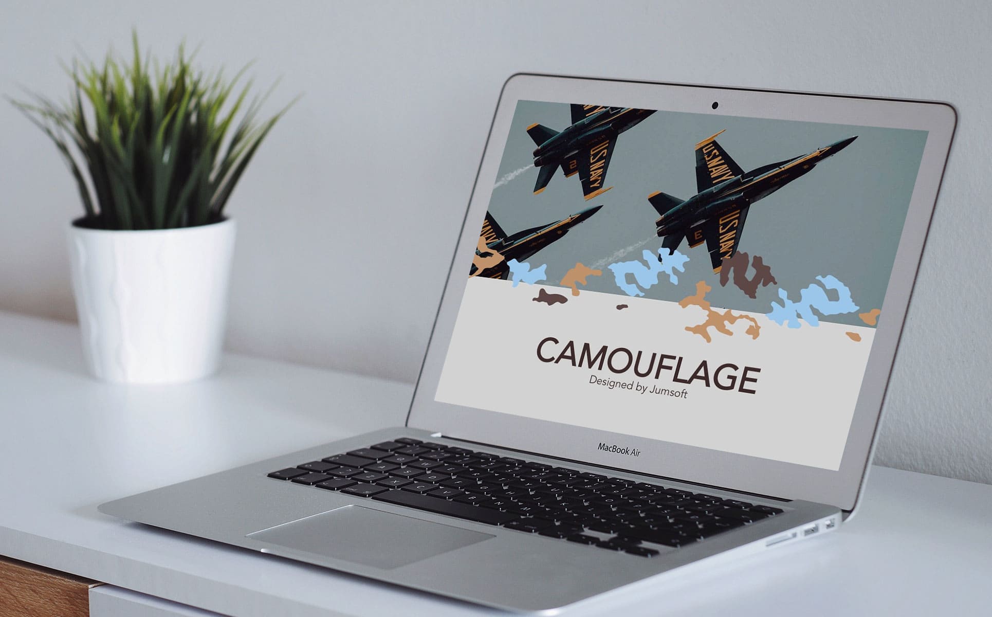 Laptop option of the Camouflage Google Slides Template.