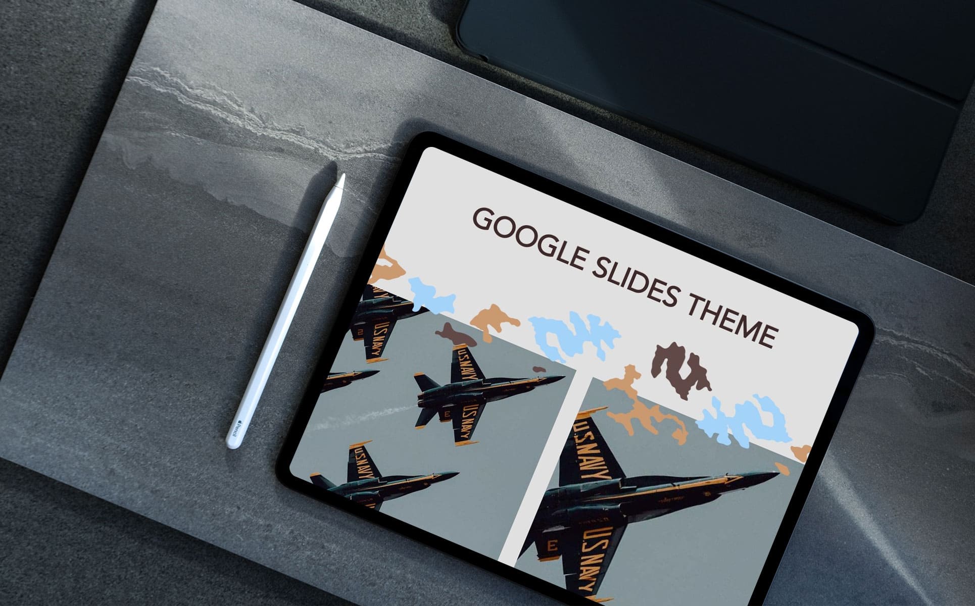 Tablet option of the Camouflage Google Slides Template.