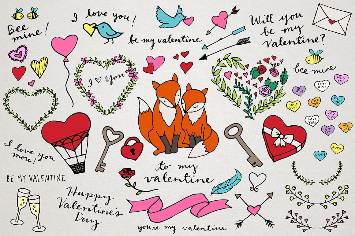 Illustrations of  animal love and a lot of attributes for describing it.