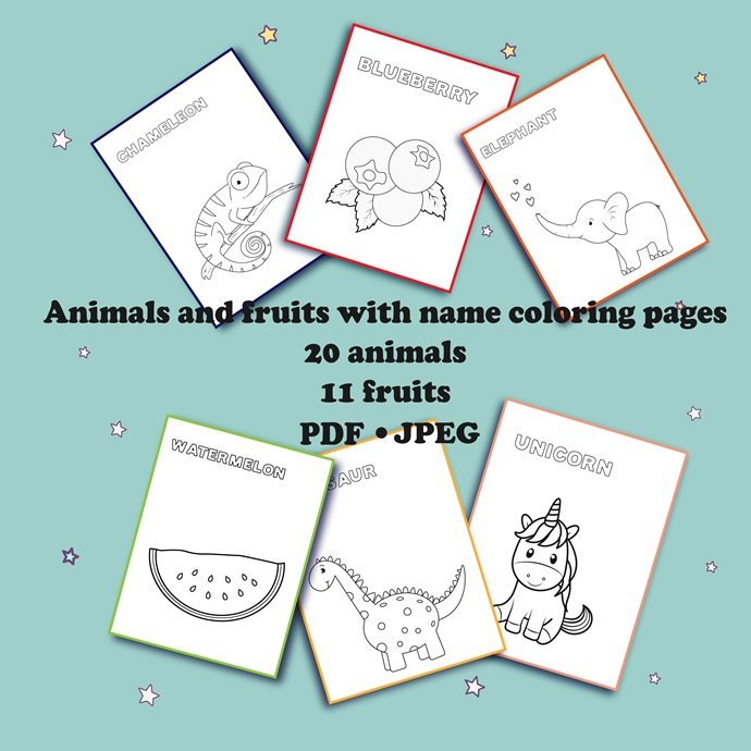 20 Cute Smiling Animals and 11 Fruits Coloring Pages – MasterBundles