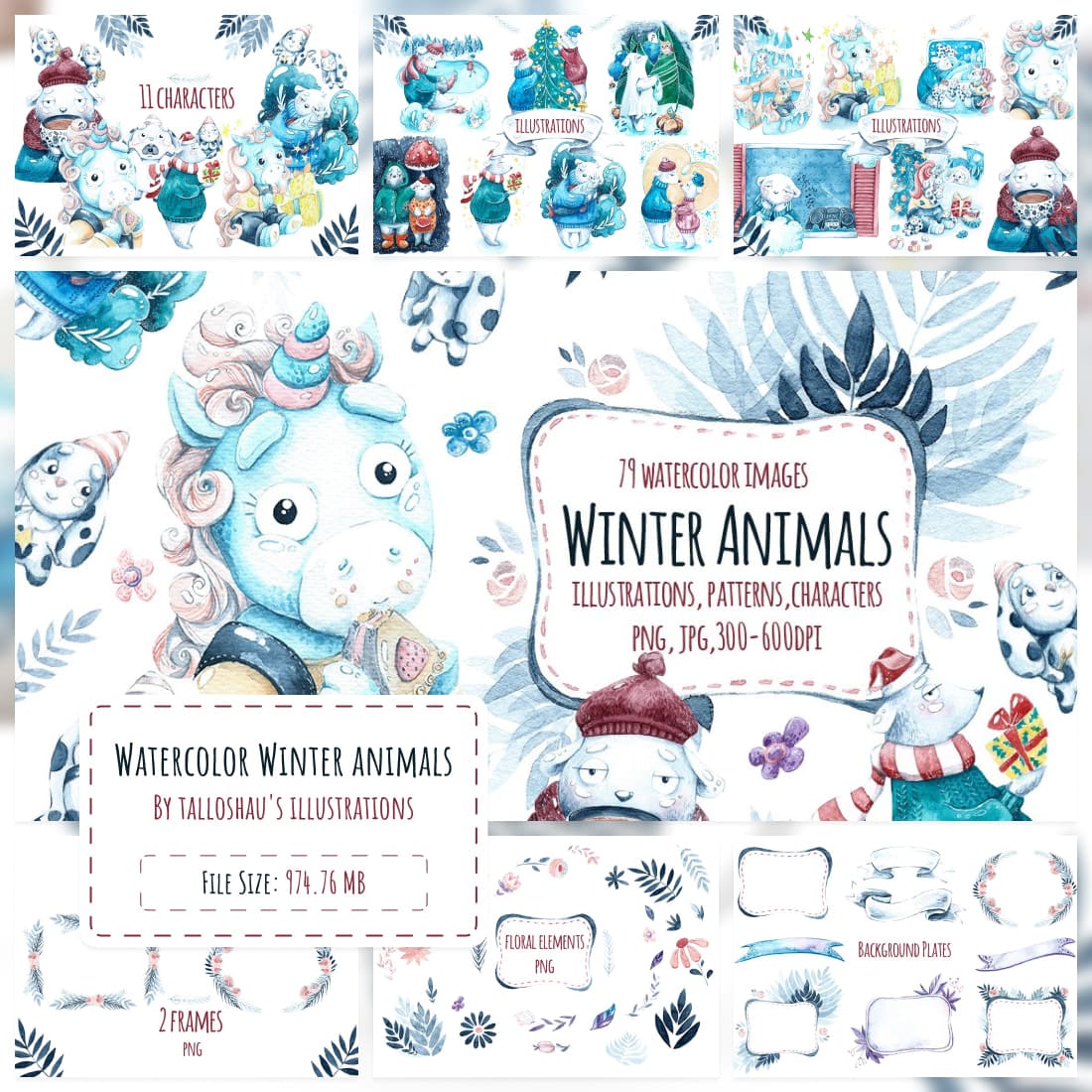 Watercolor Winter animals main cover.