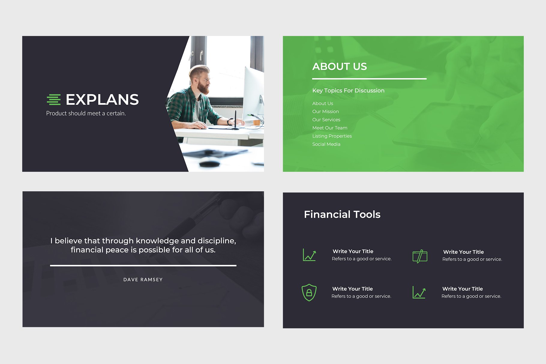 This is a minimalistic template in green and grey.