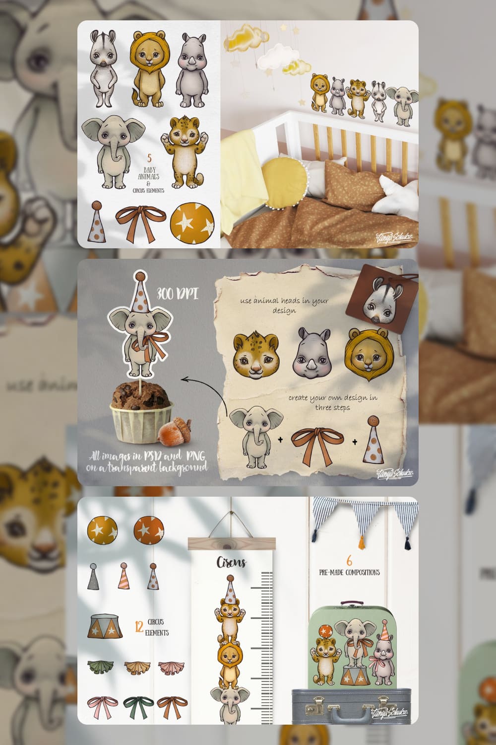 Details of the animal characters.