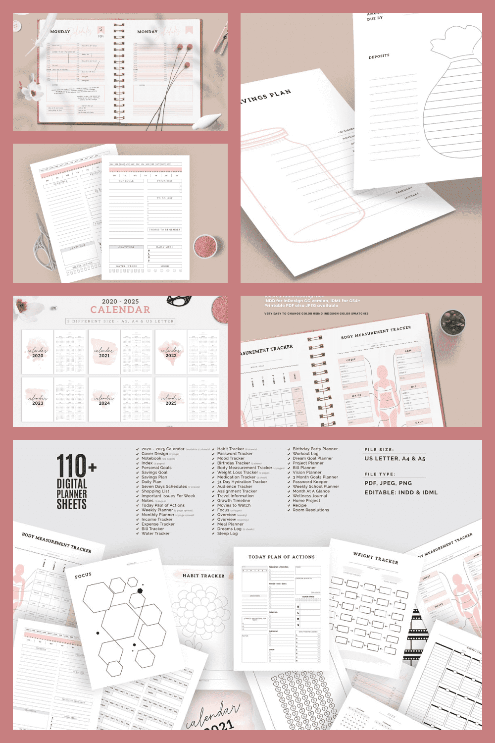 Planner in pastel color and thin illustrations.