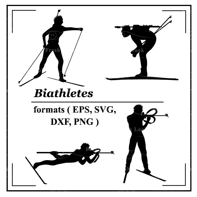 Silhouettes of Biathlon Athletes Illustrations.