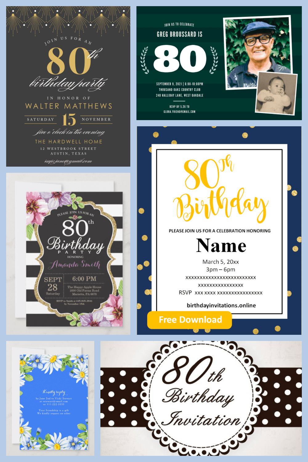 80th Birthday Invitations Pinterest.