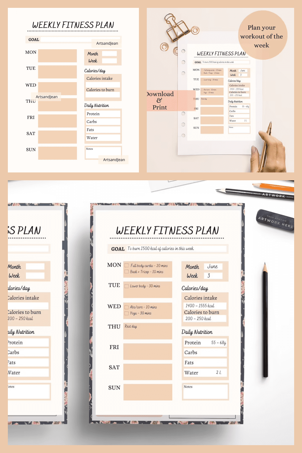 Detailed planner for workout.