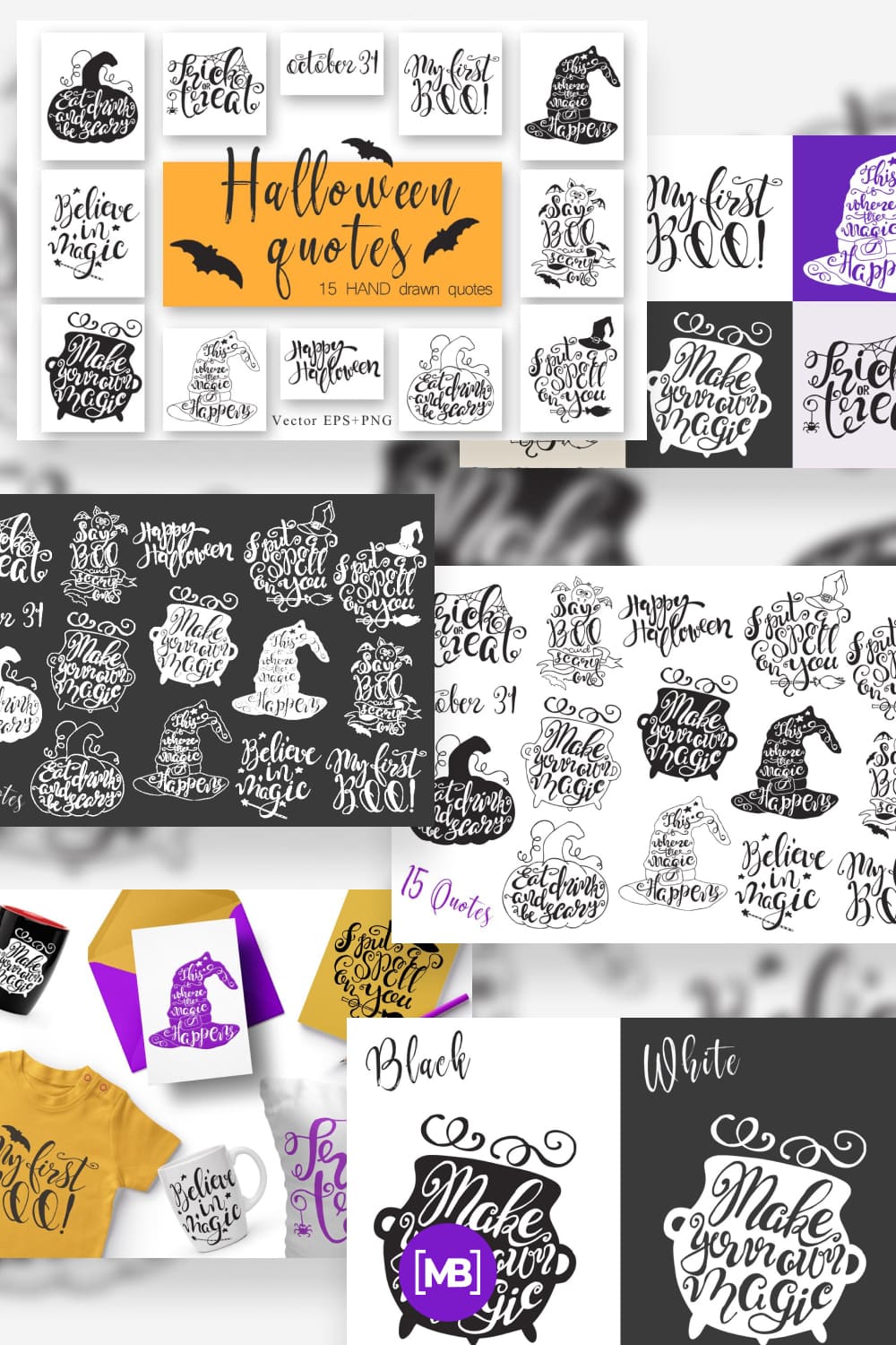 108 Halloween hand drawn Quotes