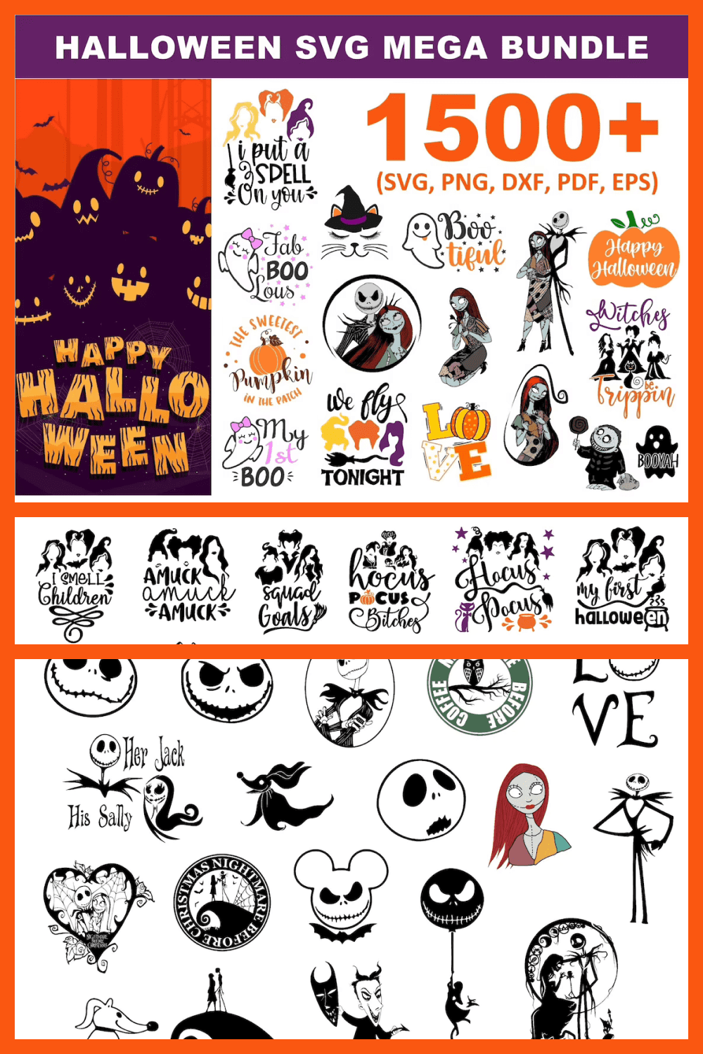 Various elements for Halloween from various famous cartoons.
