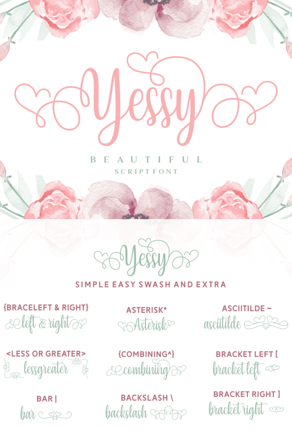 Delicate and elegant font with flowers and hearts.
