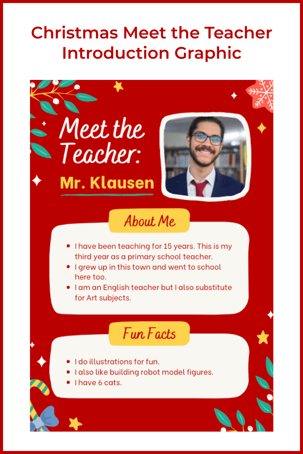 Christmas meet the teacher introduction graphic.