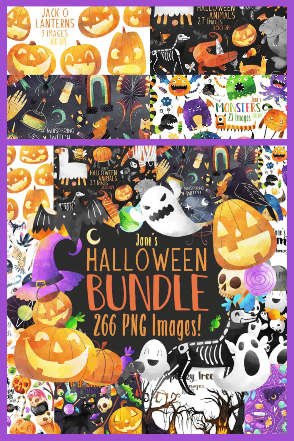 High-quality watercolor illustrations for Halloween that will add variety to your artwork.