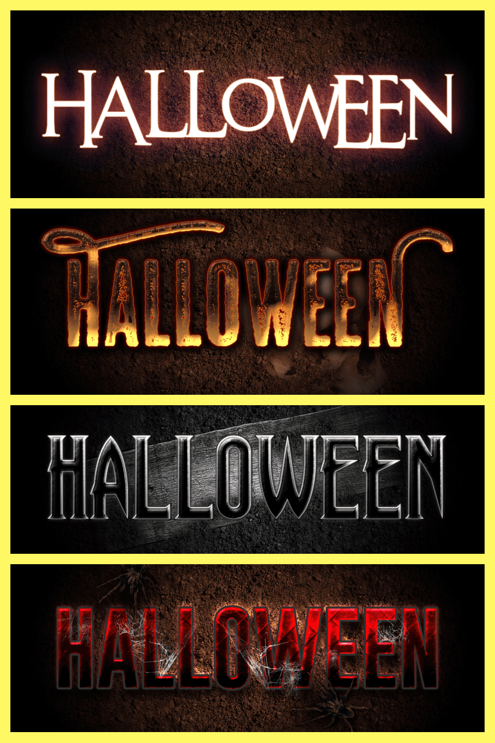 A variety of glowing and neon fonts for Halloween.