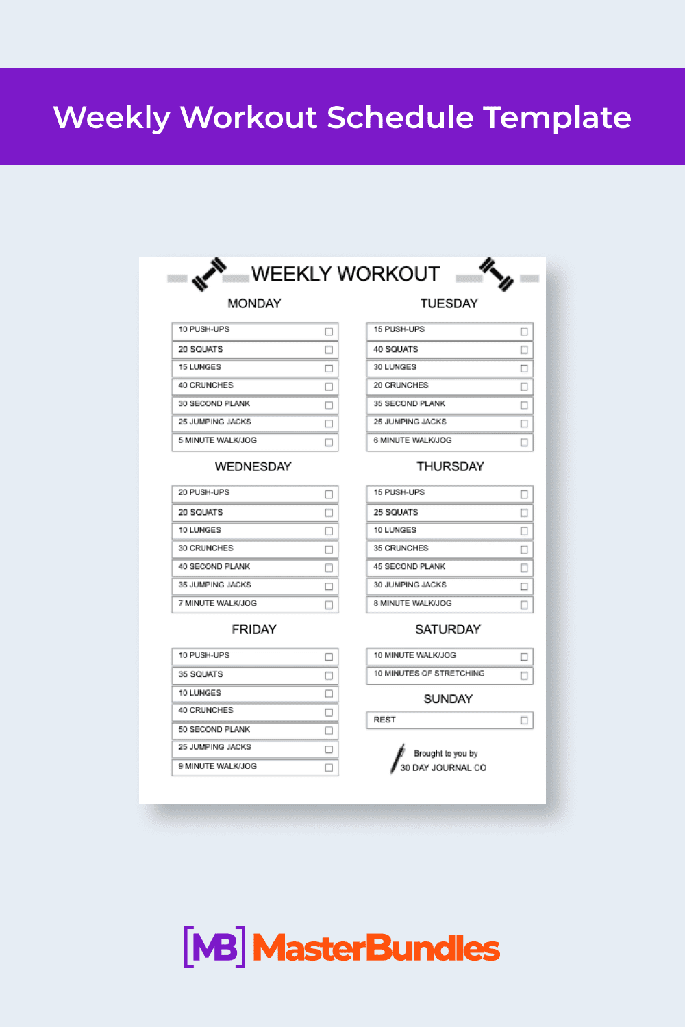 Simple template for weekly schedule.