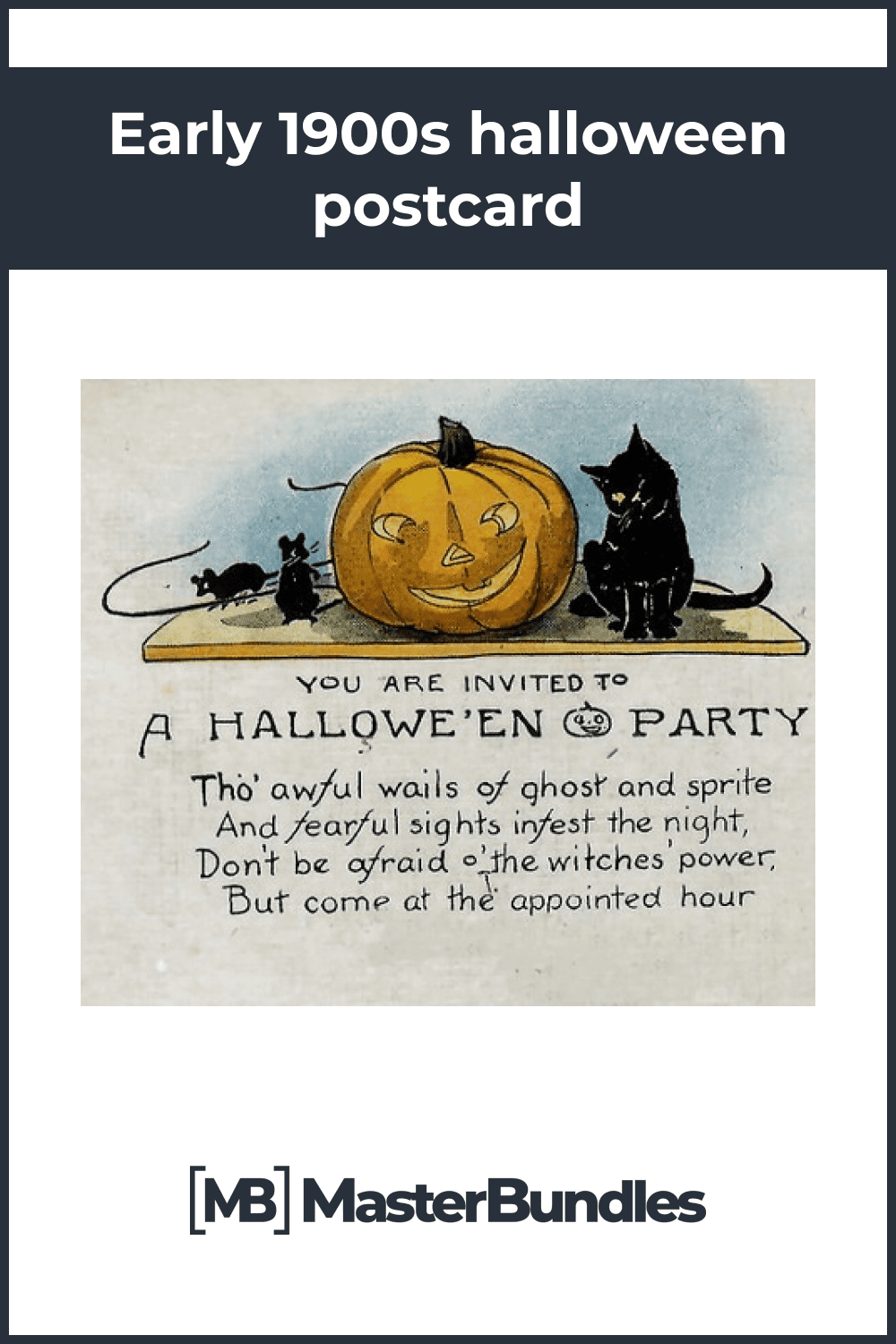 Vintage Halloween invitation card with cute pumpkin.