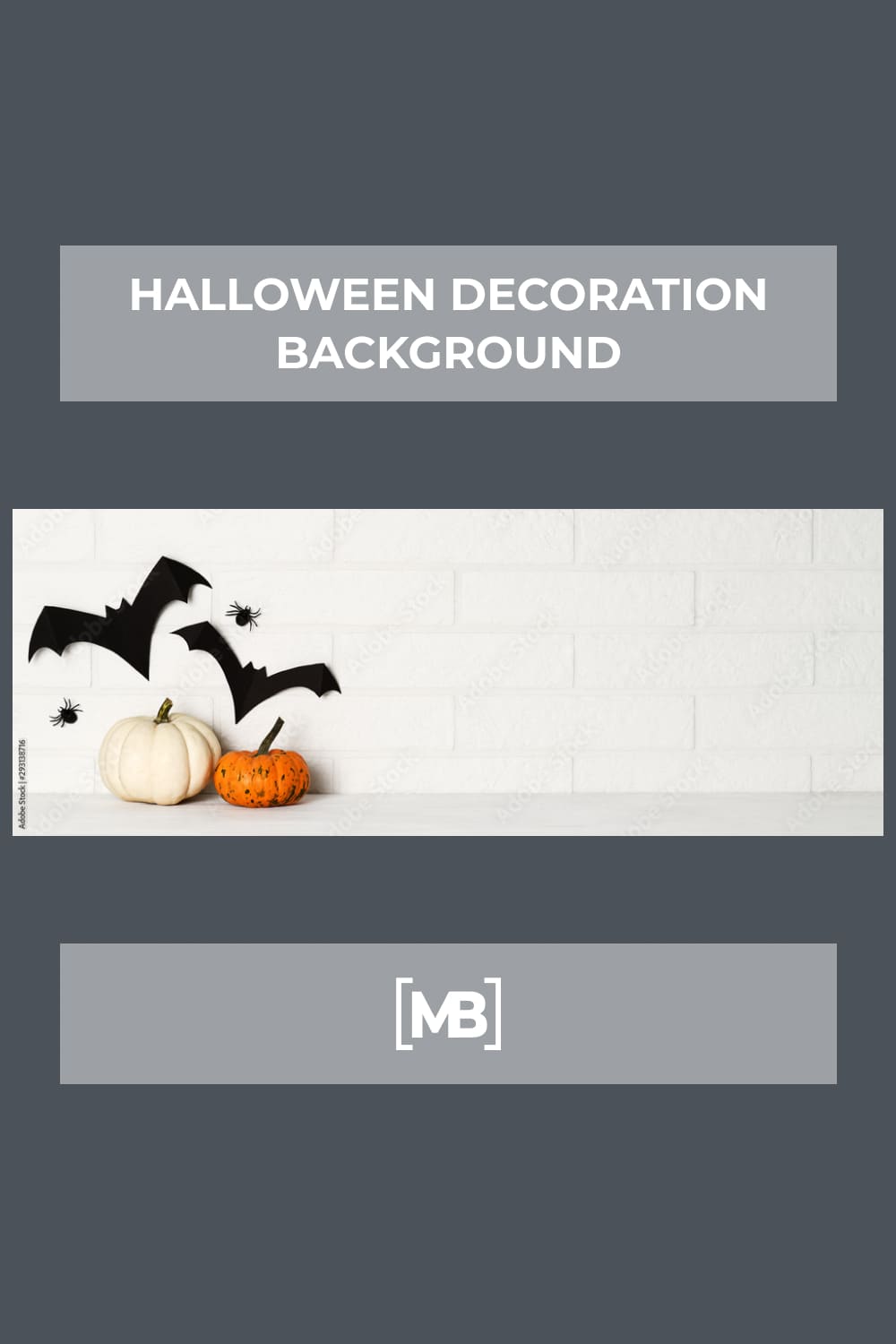 White brick wall with black bat stickers and pumpkins next to it.