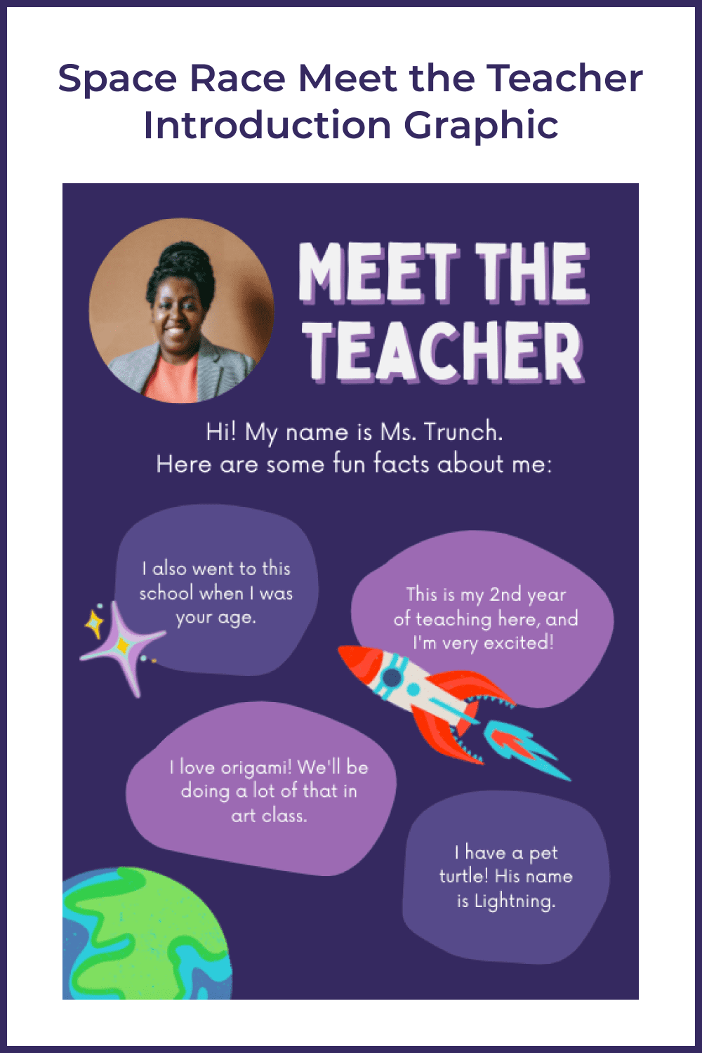 Space Race meet the teacher introduction graphic.