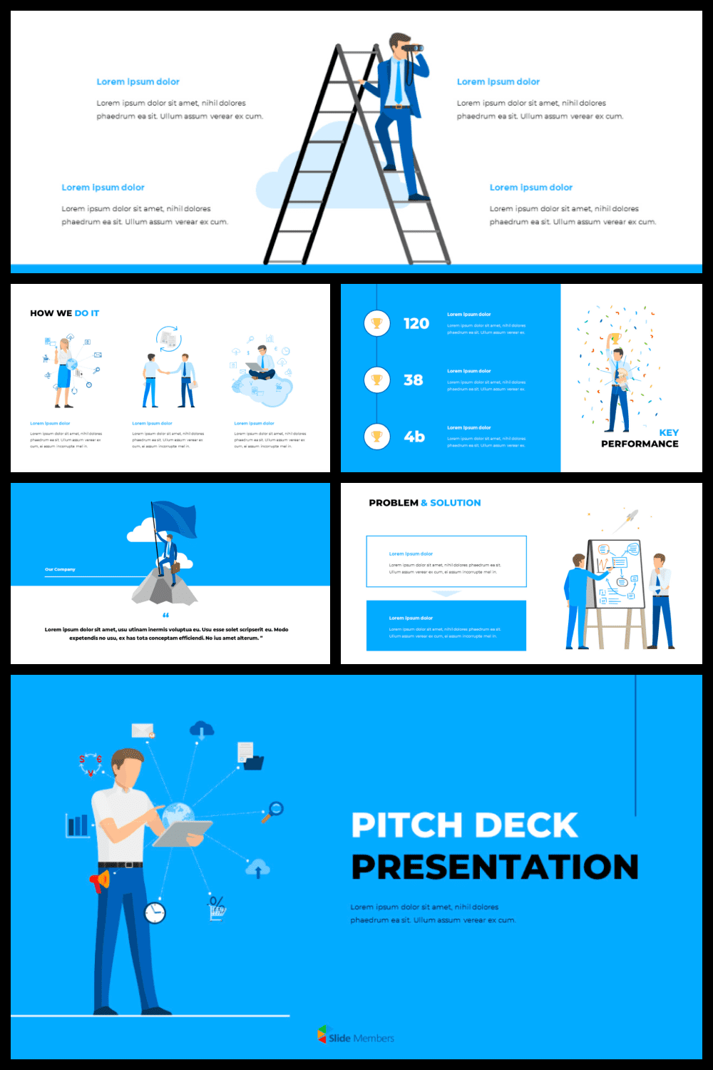 Blue Business Illustration Pitch Deck Business Powerpoint Template.