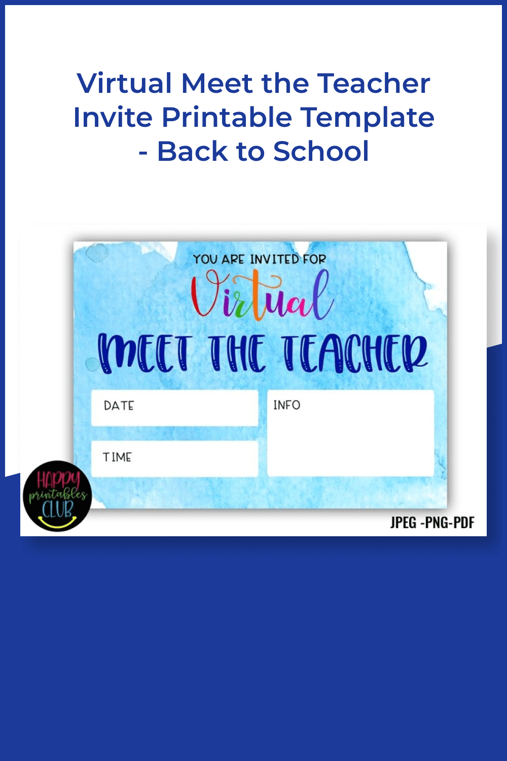 Virtual meet the teacher invite printable template - back to school.