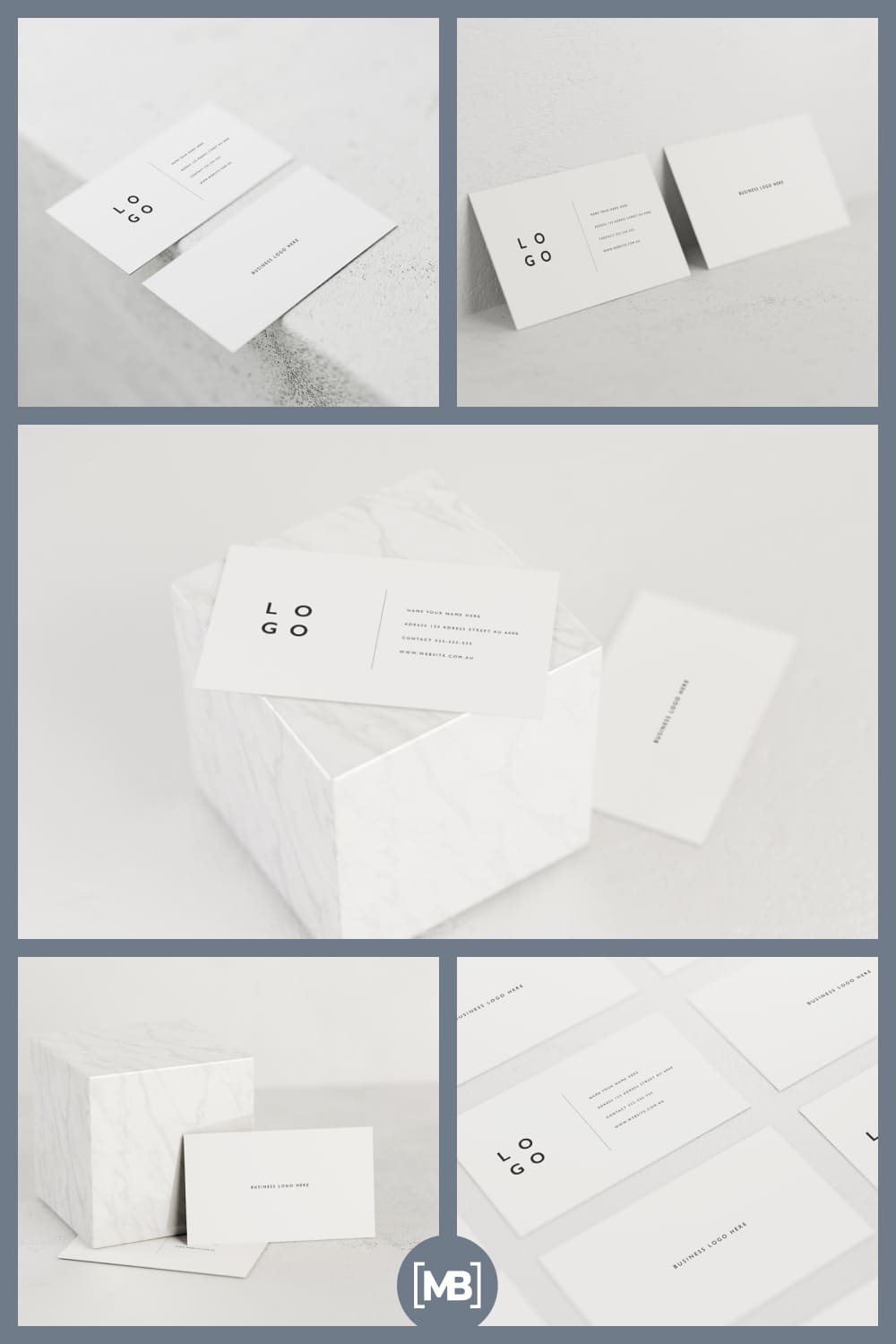 Minimalistic business card in white and black font.