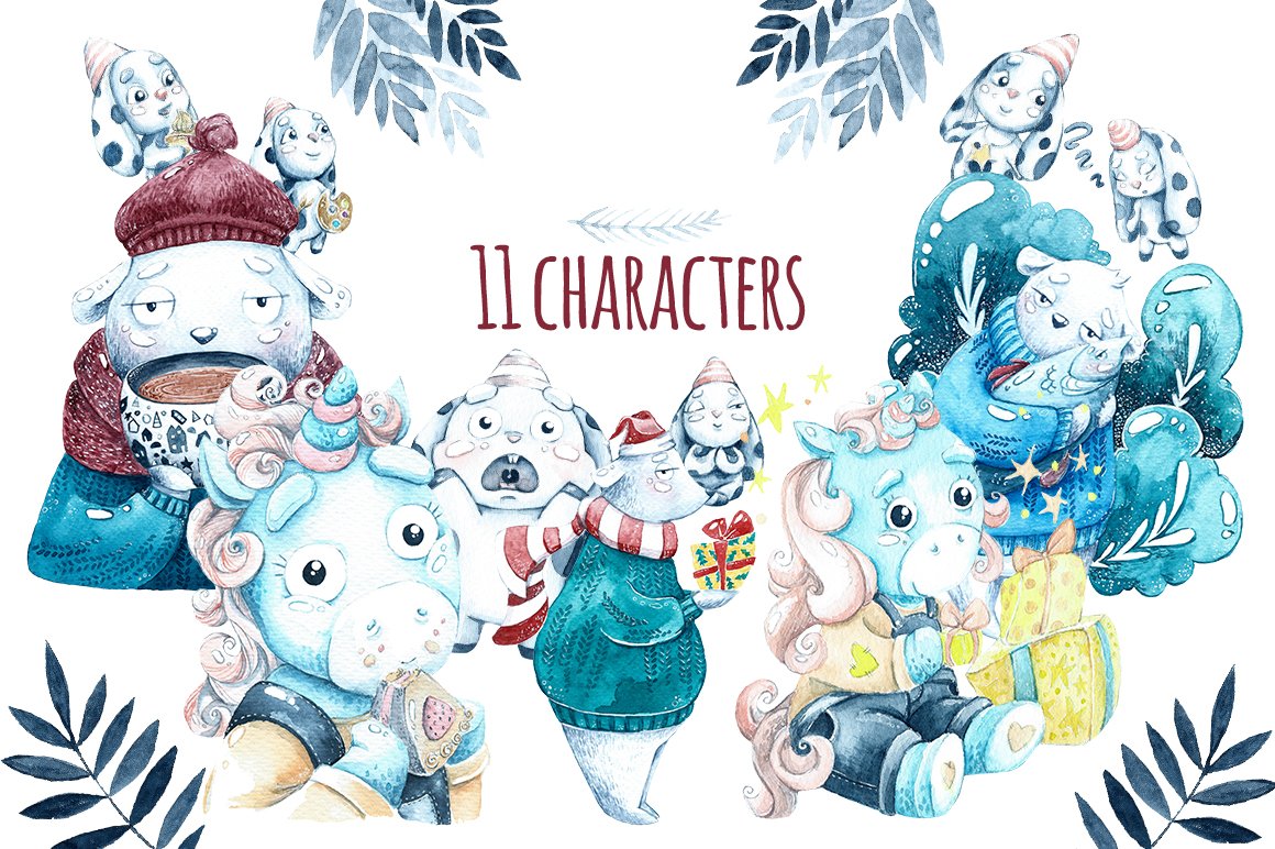 Light blue winter characters.