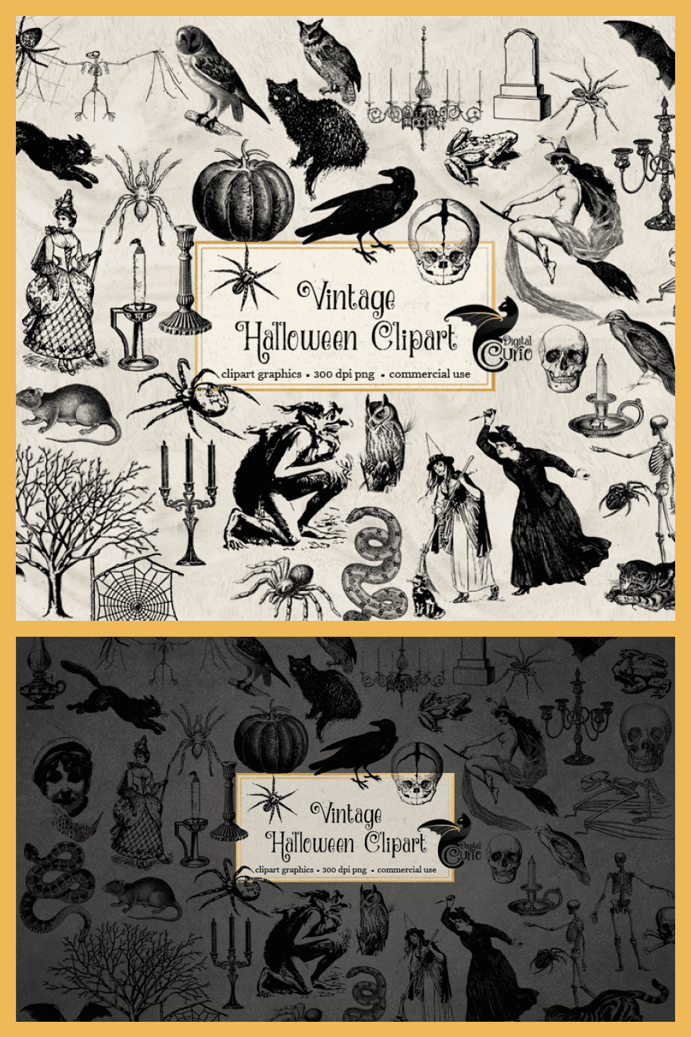 This is an incredible collection of Halloween illustrations in vintage style.