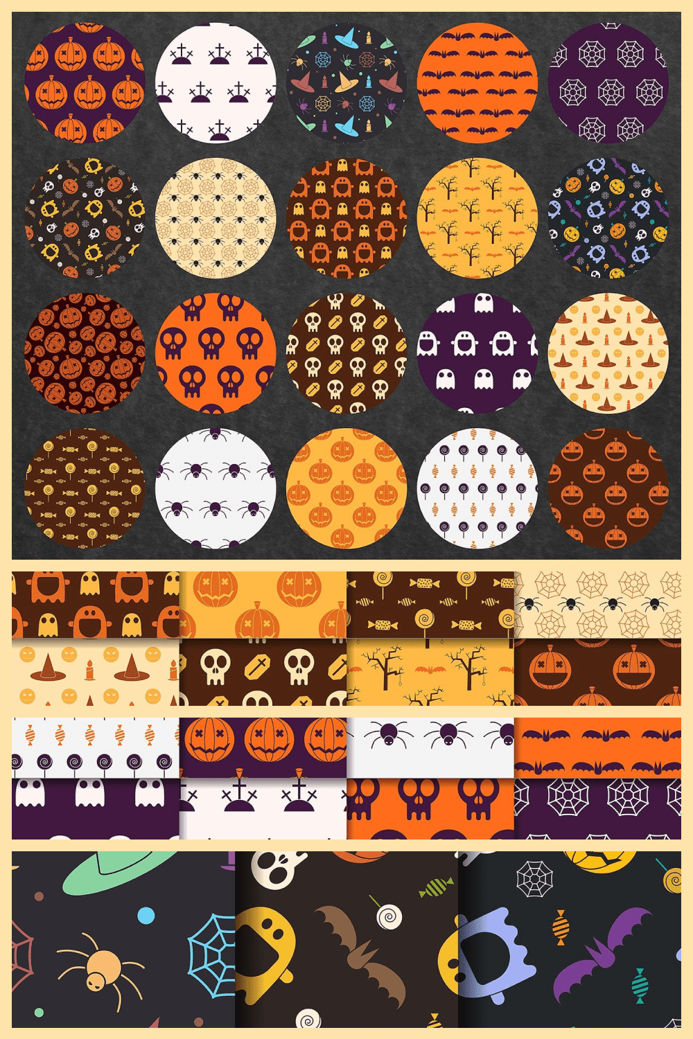 Oh, those cute pumpkins and spiders in different color palettes.