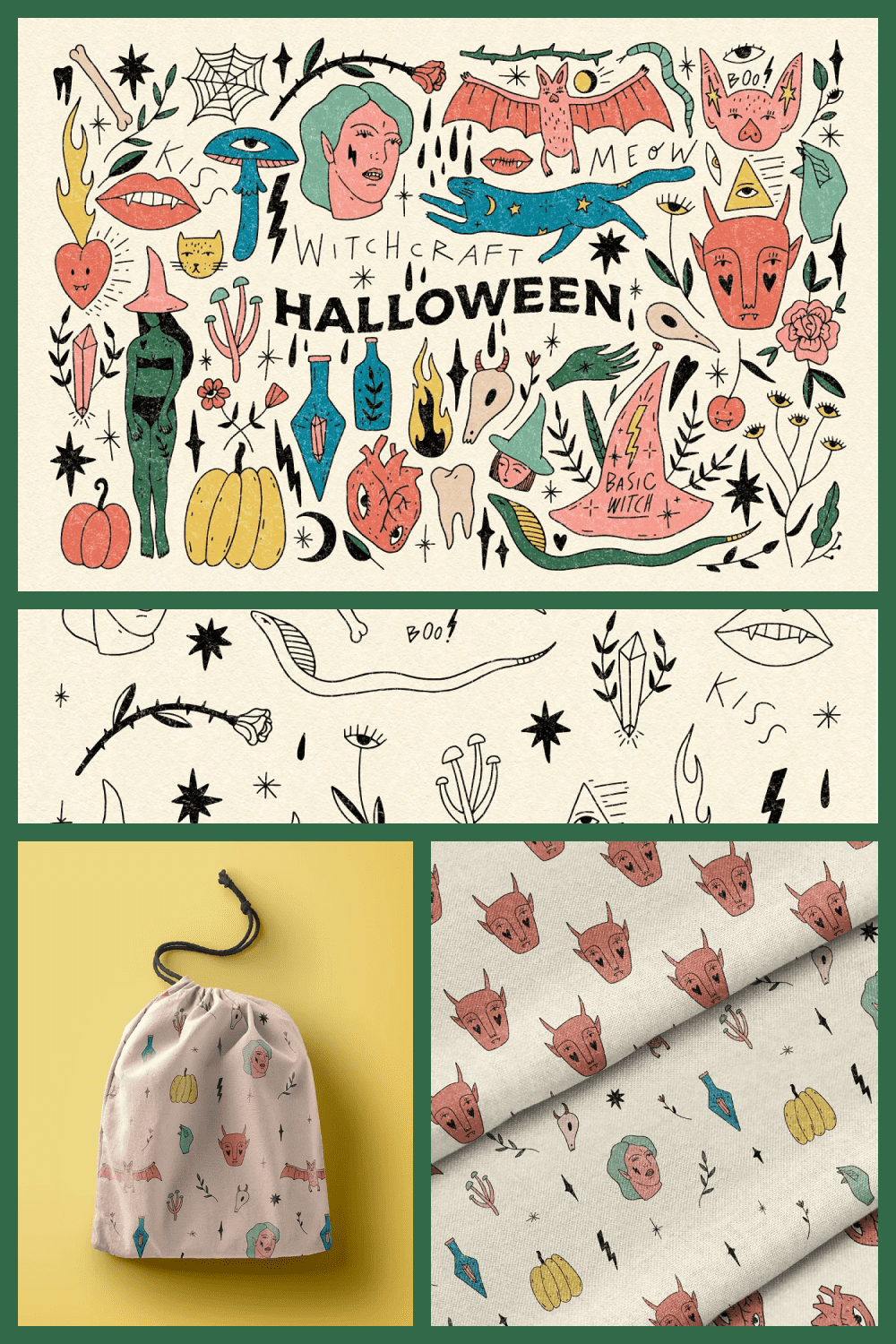 These are very modern illustrations that will look good for more than just Halloween.