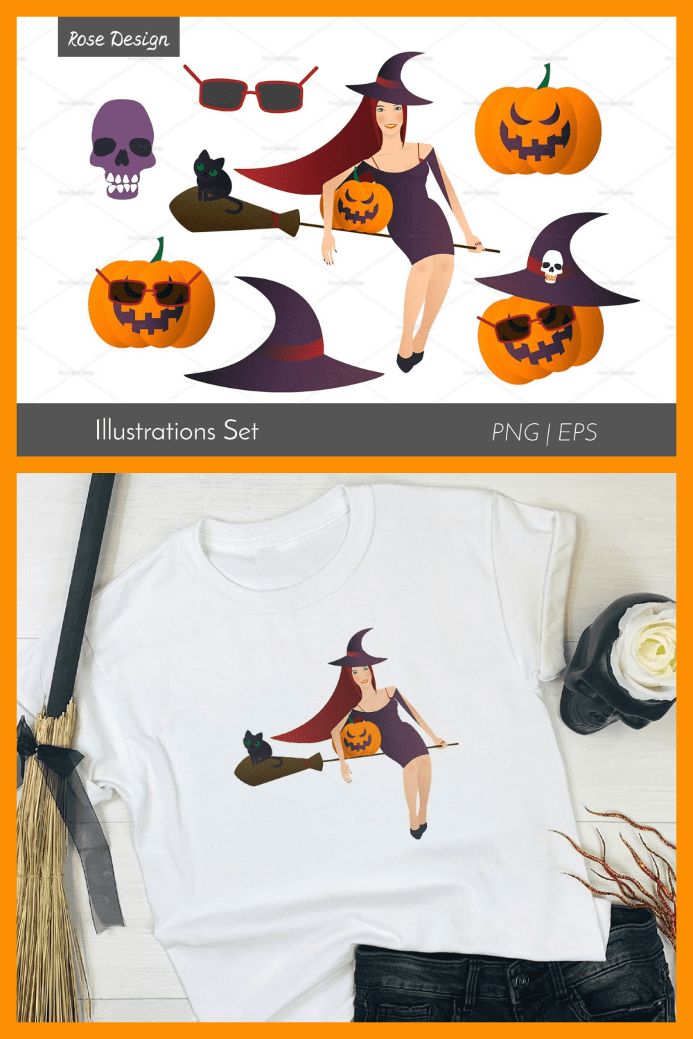Specific illustrations that symbolize the holiday of Halloween and have long been its symbols.