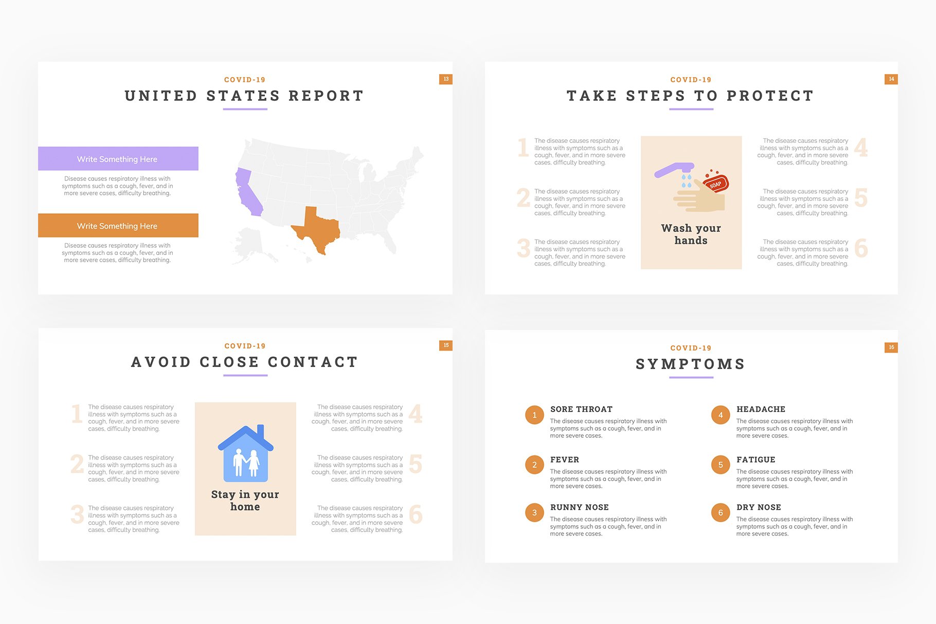 Template includes maps, icons and thematic illustrations.